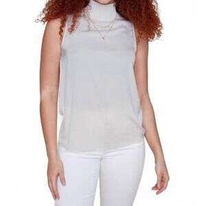 NEW RENUAR everyday sleeveless mock neck shell top in oyster